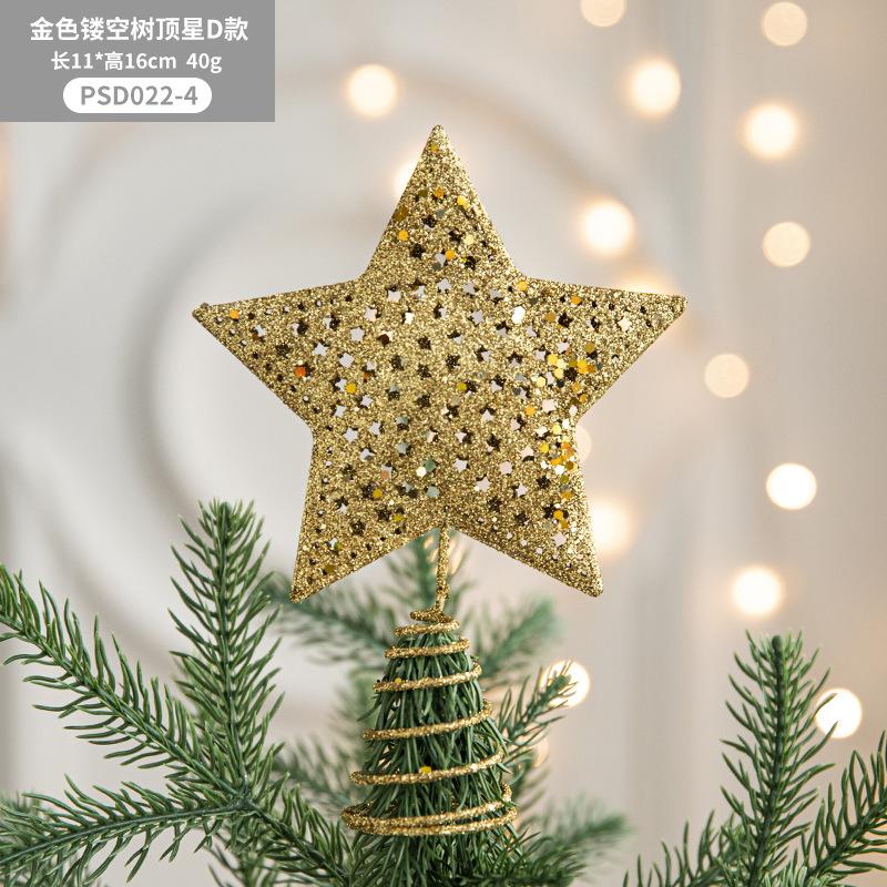 Christmas Tree Top Star Wrought Iron Ornament Five-Pointed Star Sequined Atmosphere Christmas Decorations Accessories