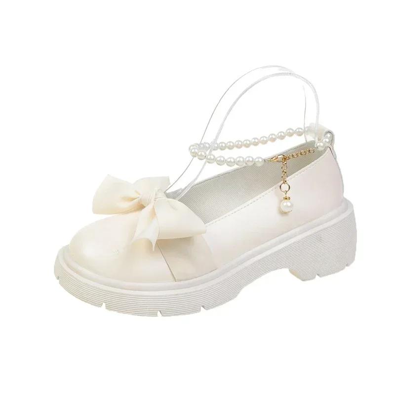 Mary Janes Lolita Shoes Women Thick Platform Party Pumps Summer 2025 New Sandals Bow Chain Shoes Fashion Oxford Zapatos