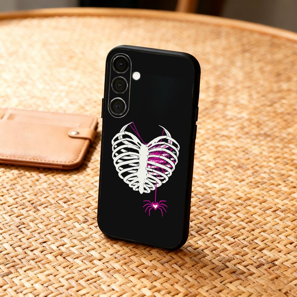 Cool S-Spider Web H-Heart  Phone Case For Samsung  A73,72,71,53,52,51,22,91,80, Soft Black Cover