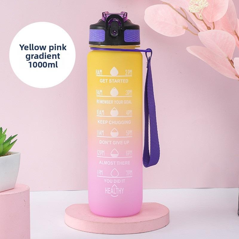 Plastic Sports Water Cup, Large Capacity 1L Outdoor Gradient Color Straw Space Water Cup