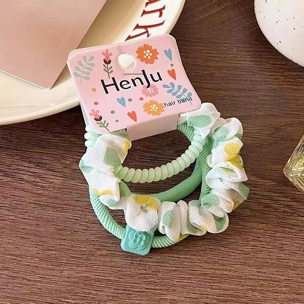 4pcs Candy Color Telephone Scrunchies for Women Highly Elastic Hair Ties Ponytail Holder Rubber Bands Teen Girls Summer Headwear