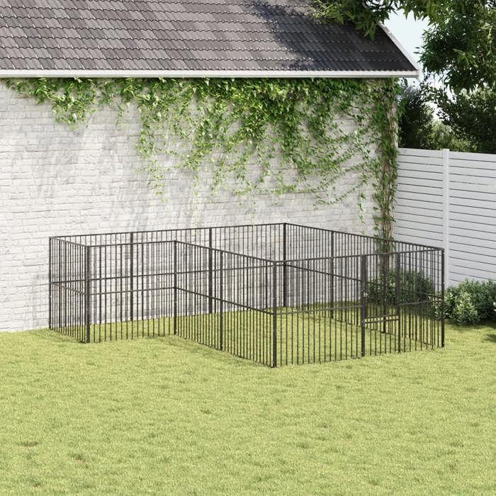 VidaXL Parc pour Chien 12 Panneaux, Cage pour Chien avec Porte, Enclos pour Chiens, Maison pour Animaux de Compagnie, Noir 3209558