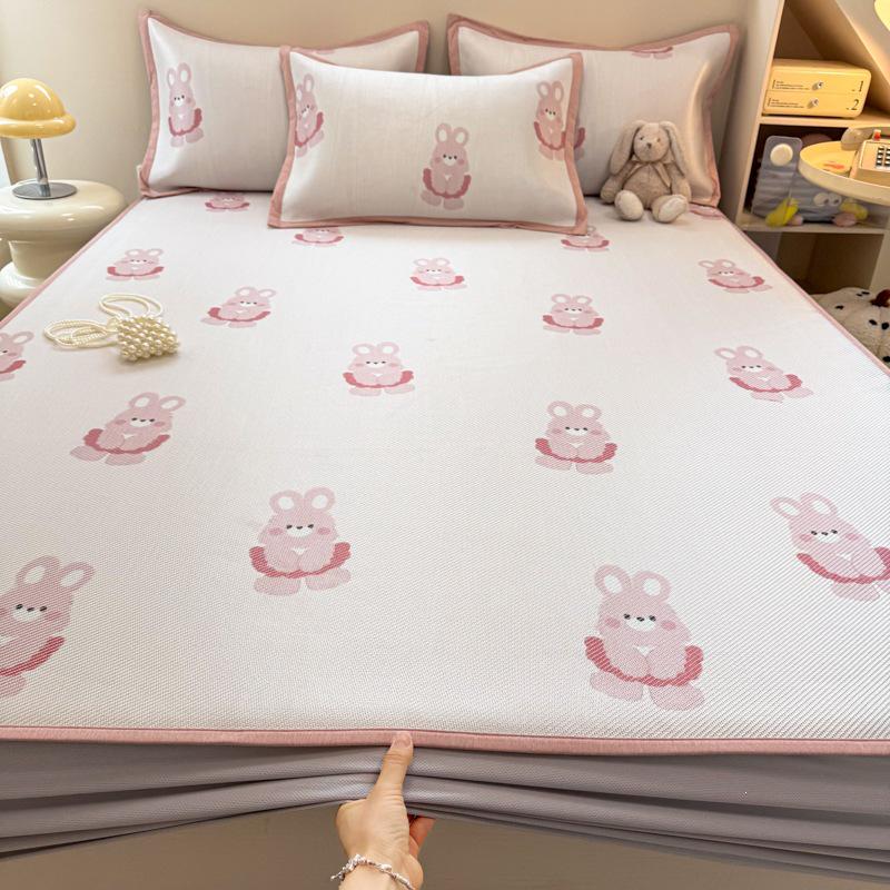 New Cute 3-Piece Ice Vine Cooling Mat Pillowcase & Bed Sheet Set with Digital Print - Spring/Summer