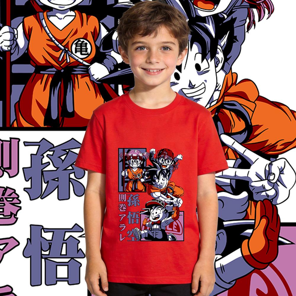 Dbz Goku x Arale Anime Print Kids Cotton T Shirt Boys Girls Casual Tee Soft Breathable Top 100