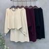 C S In The Room V neCk oVerSized Long SleeVe Knit Skirt Set 3Color C