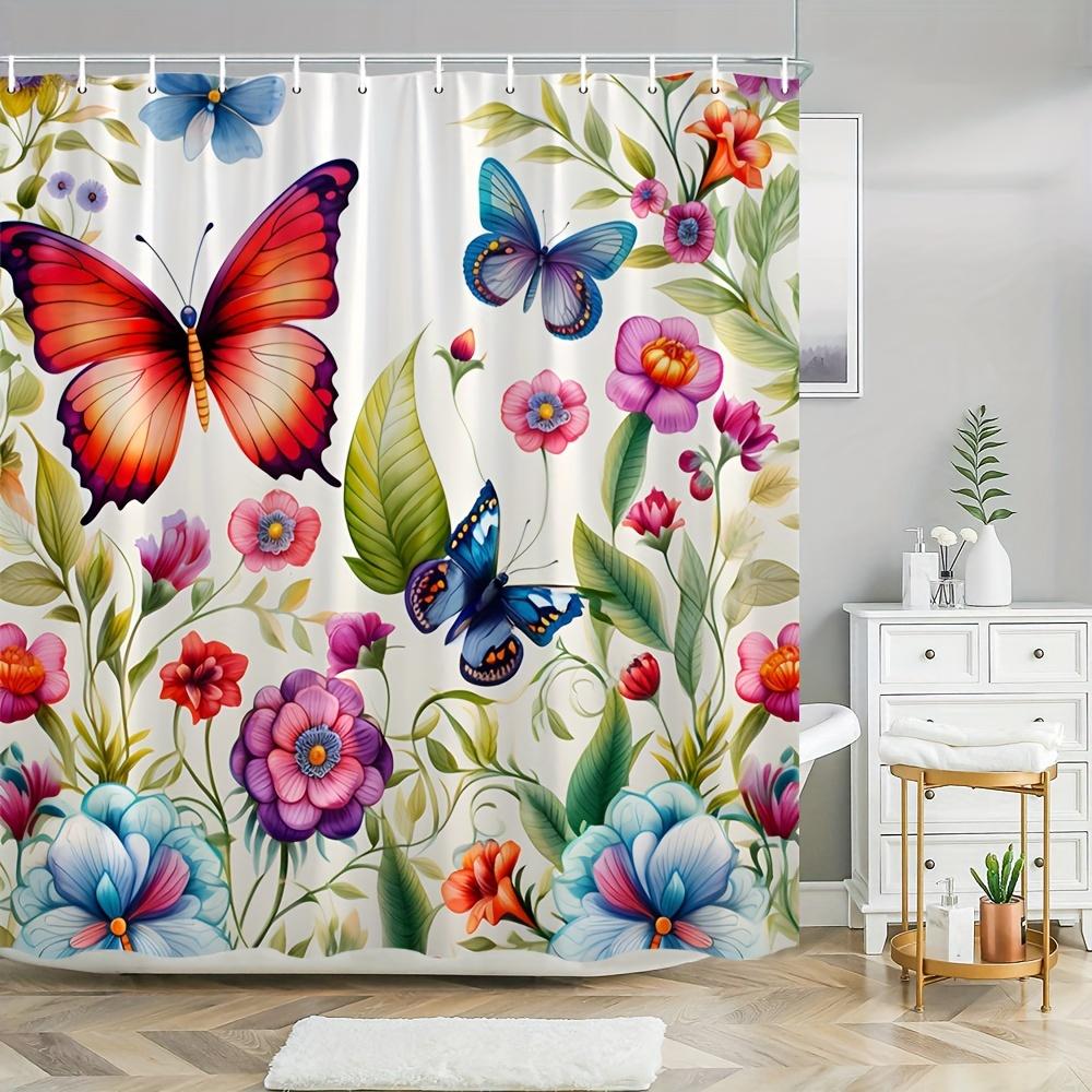 Butterflies And Wildflowers Shower Curtain - Water-Resistant, Easy To Clean, Adds A Nature-Inspired And Colorful Touch To Your