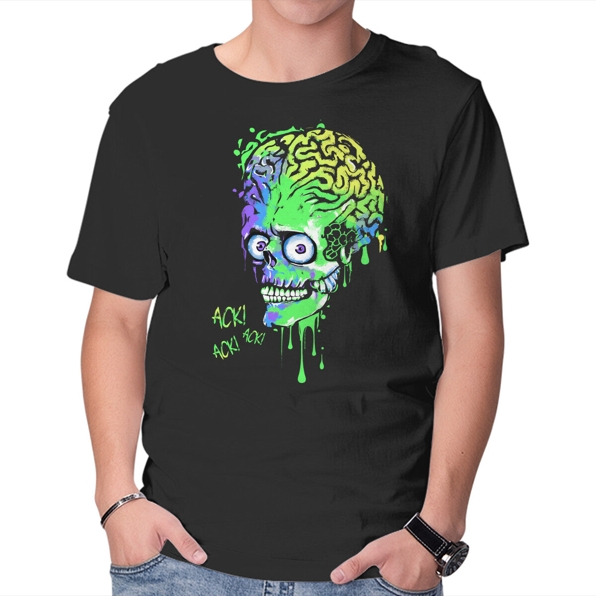 Unisex Crew Neck T-Shirt Colorful Martian Graphic Short Sleeve Casual Tee M