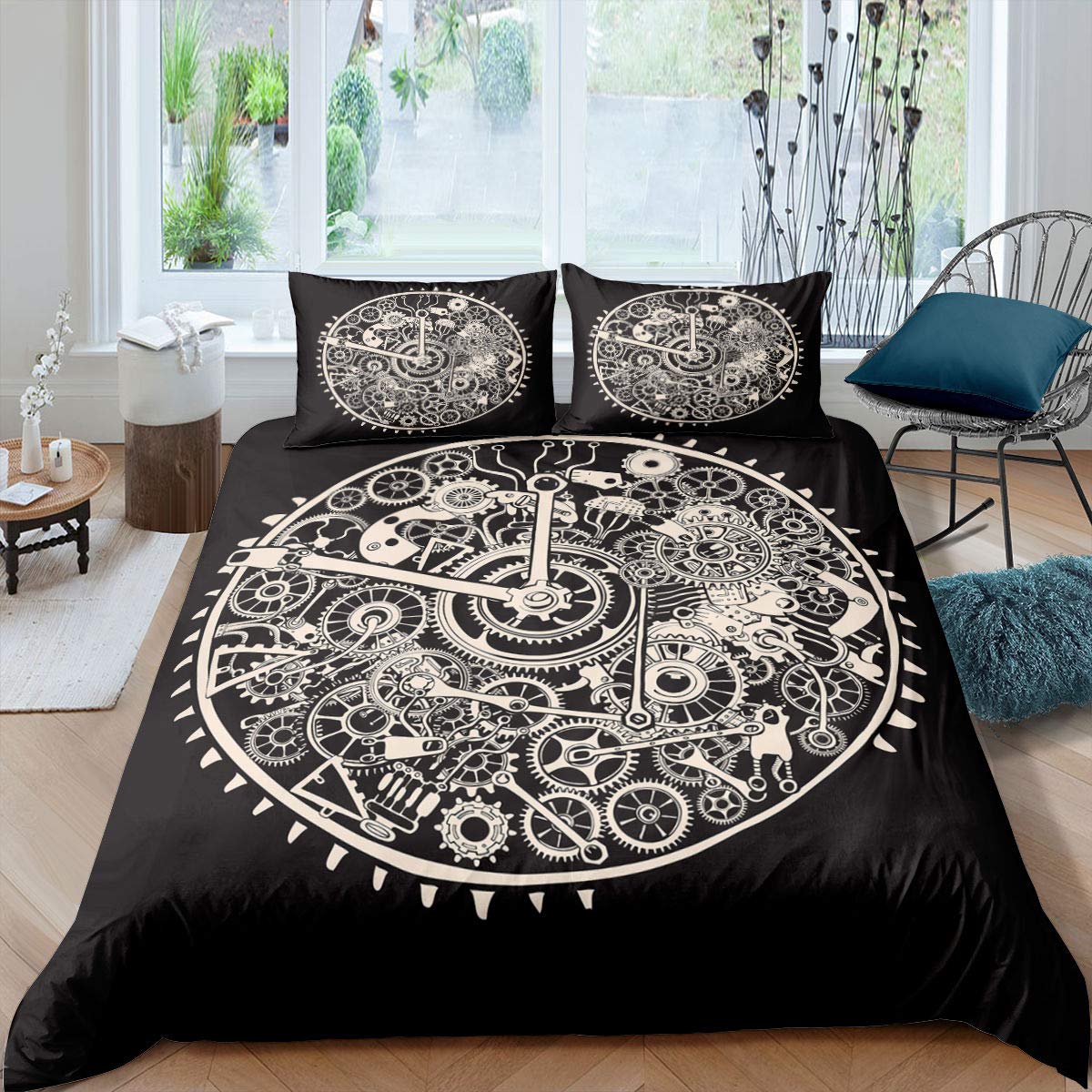 

Industrial Gear Comforter Cover Kit Boy Men Mechanical Device Sturdy Polyester Bed Linen Kit Queen Dimension Size Steampunk Style Locks Comforter EU single(135x200cm)
