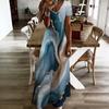 Women Plus Size V Neck Short Sleeve Colorful Printed Maxi Dress