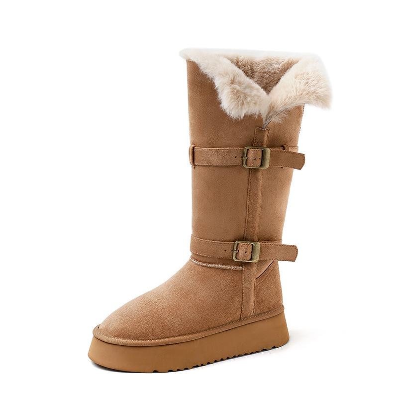 Grey Long Snow Boots Women's Non-slip Warm Thickened Velvet Platform Boots Northeast Snow Cotton Shoes Winter