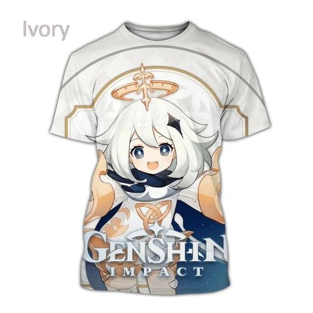 

Летняя футболка с 3D принтом Genshin Impact, мужские и женские рубашки с аниме, повседневная модная крутая рубашка с короткими рукавами и круглым вырезом XXL