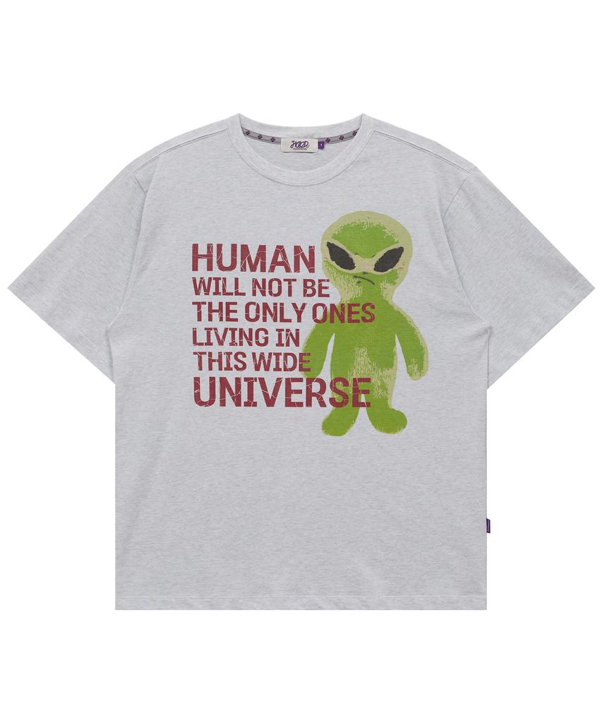 HOODHOOD Alien Slogan Short Sleeve T-Shirt Melange White