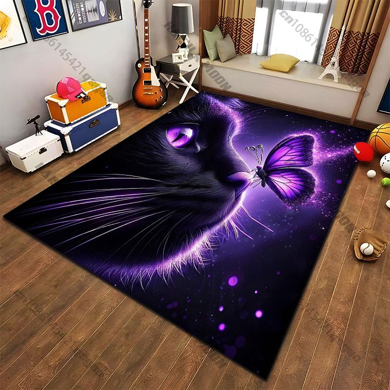 Mystical Connection Between Cat Butterfly Carpet Yoga Living Room Room Decor Children's Crawling Mat Doormat Area Rug