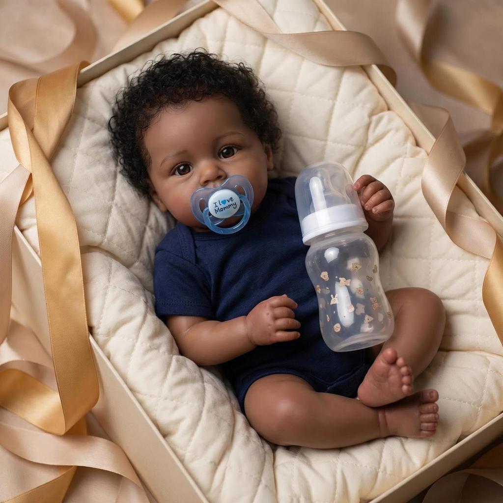 19-inch Reborn Doll in Skin Tone with Dark Blue Romper - Perfect Christmas Collectible Gift for Kids.
