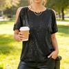 Damen Modisches Sexy Schulterfreies Rundhals Kurzarm Glitzer Pailletten T-Shirt Top