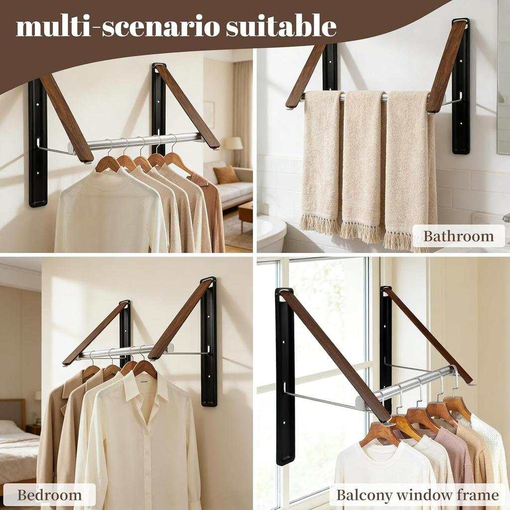Folding Clothes Hanger,Wall Mounted Retractable Drying Rack,Aluminum Portable Clothes Storage Organiser for Space Saving,Robust Clothes Rack