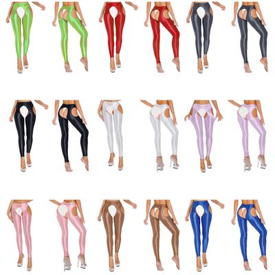 Womens High Waist Cutout Leggings Open Crotch Thigh Hollow Out Yoga Pants