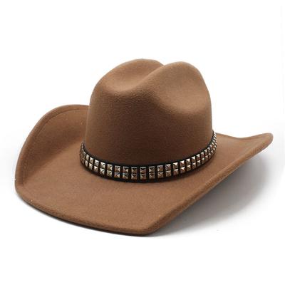 Western Cowboy Hat Men'S Casual Versatile Retro Beige Woolen Top Hat Women'S Stage Jazz Hat