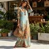 Women's Boho Printed Shirt 46085 Sleeve Maxi Dress Button