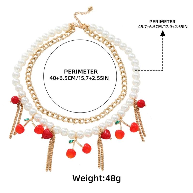 Stylish Cherrys Pendant Necklace With Double Layer Tassels Designs Decoration for Elegant Look Styles Daily Use