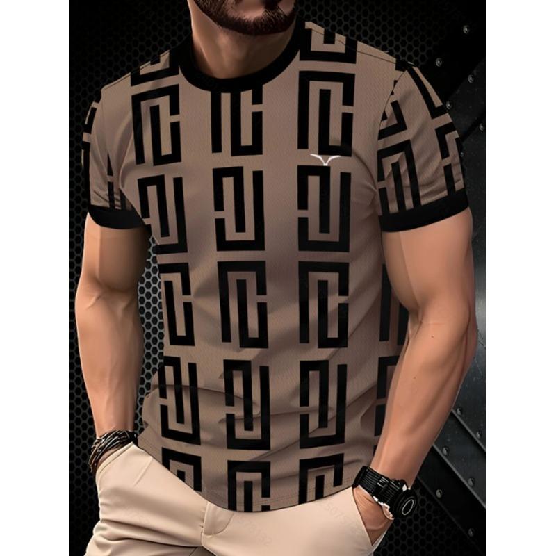 Letní Pánská Trička s Krátkým Rukávem Módní Ležérní s 3D Potiskem v Kontrastních Barvách s Kulatým Výstřihem
