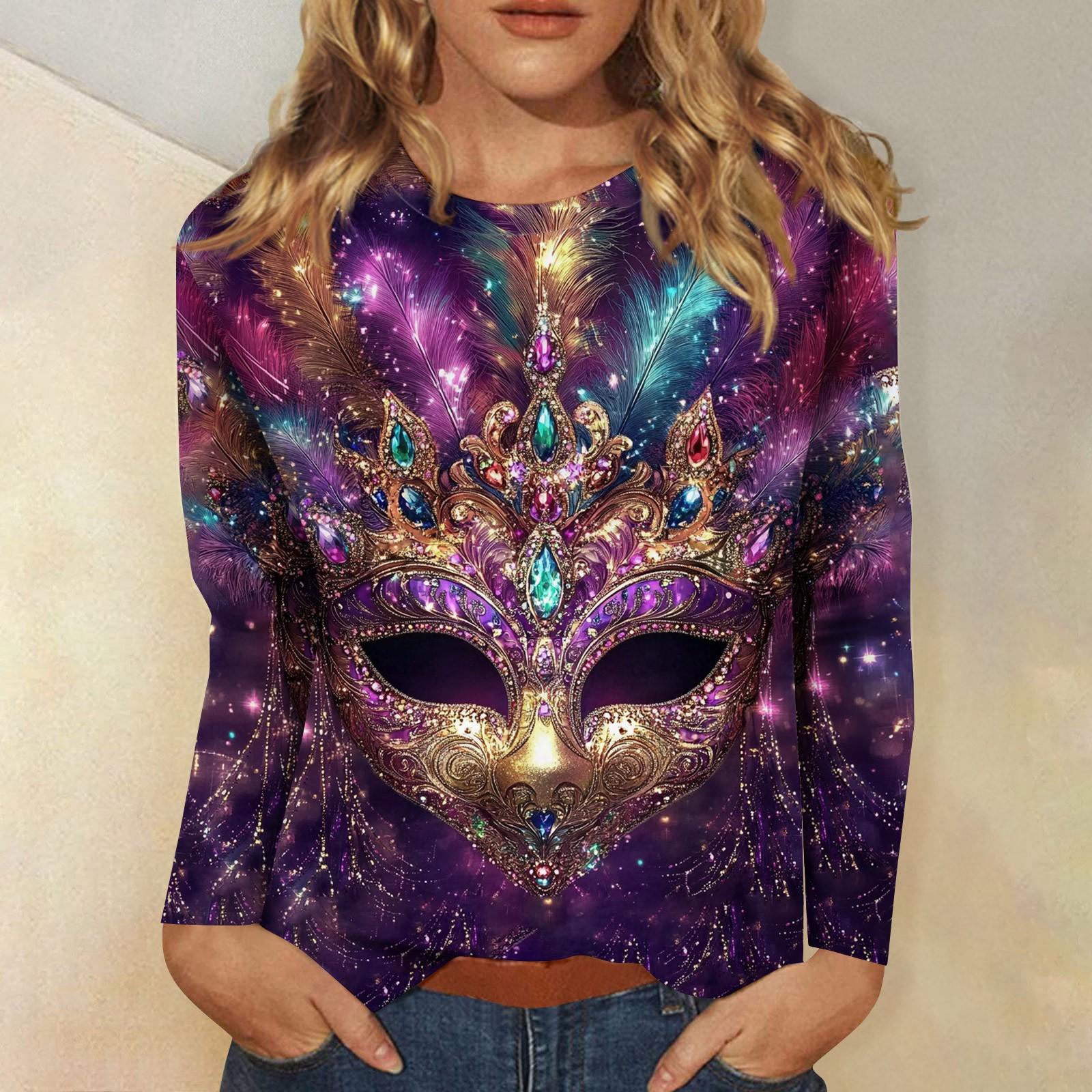 

Рубашки с длинным рукавом для женщин Милые принты Графические футболки Блузки Нарядные повседневные блузки Плиссированные туники с круглым вырезом Топы Рождество L чёрный