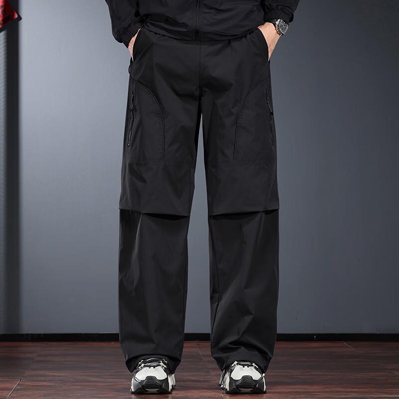 JIELEINUO Men's Wide-Leg Functional Cargo Pants