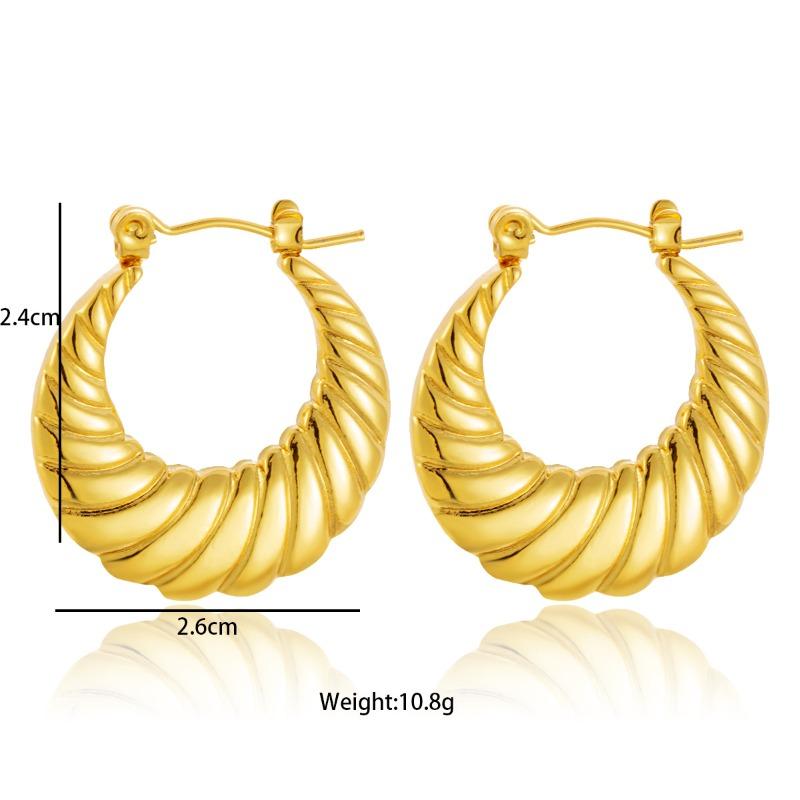 Trendy Charm Gold Color Stainless Steel Twisted Texture Hoop Earrings for Woman Girl Korean Temperament Jewelry Accessory Gifts