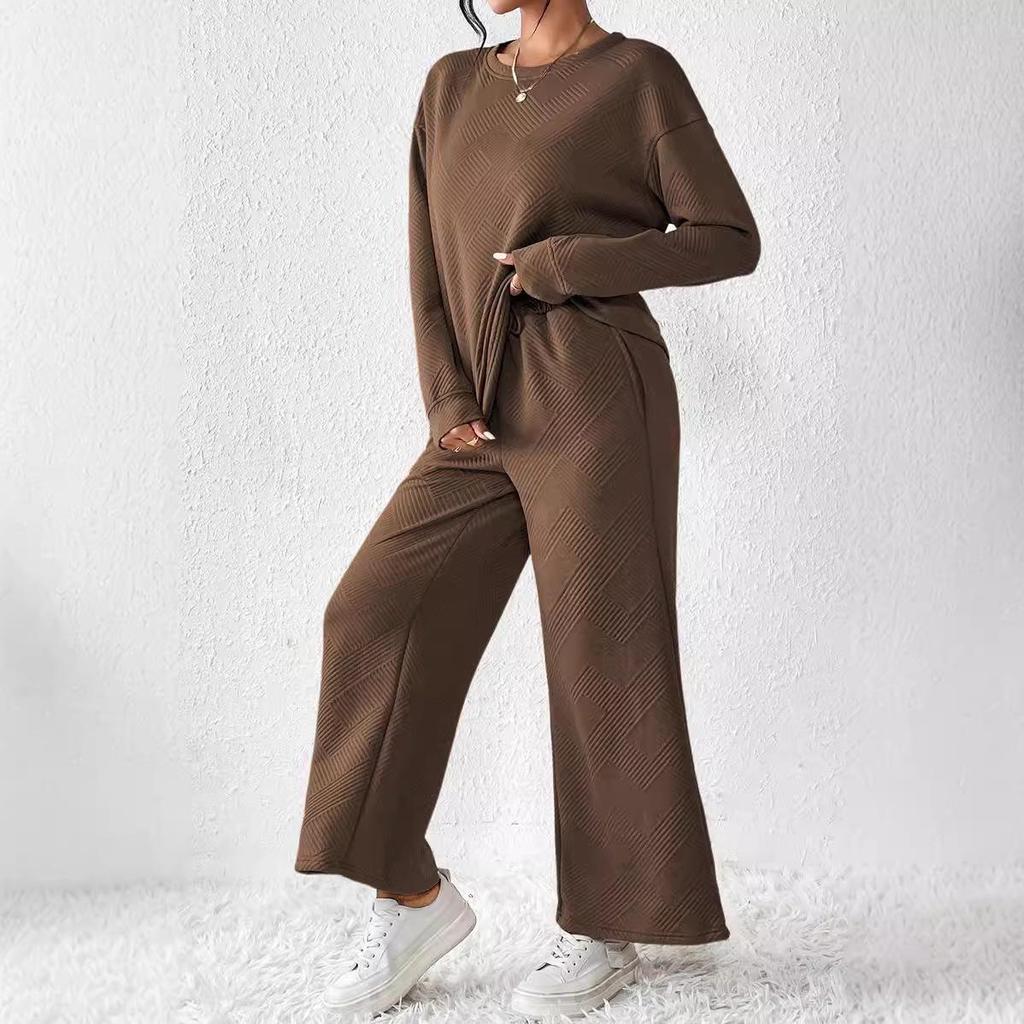 Autumn/Winter Solid Color Textured Casual Women's Loose Two-piece Suit Set