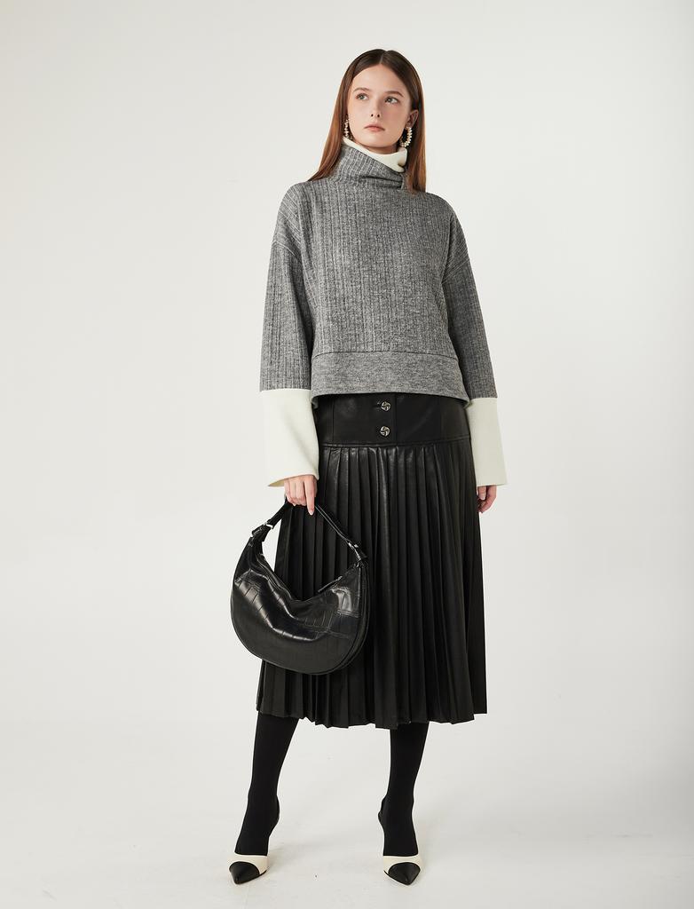 Pelimela New Cynthia Leather Pleated Skirt (Black)