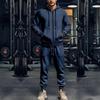 Men's Solid-Hue Fleece-Lined Warm Outfits for Fall & Winter: Zip-Up Long-Sleeve Hooded Casual Athletic Sets