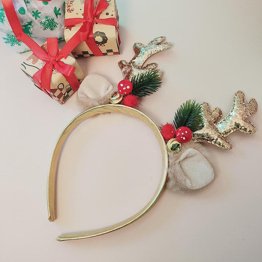Exklusivt Handgjort Jul Paillett Ren Horn Hårband - Sött Festligt Mode Håraccessoar