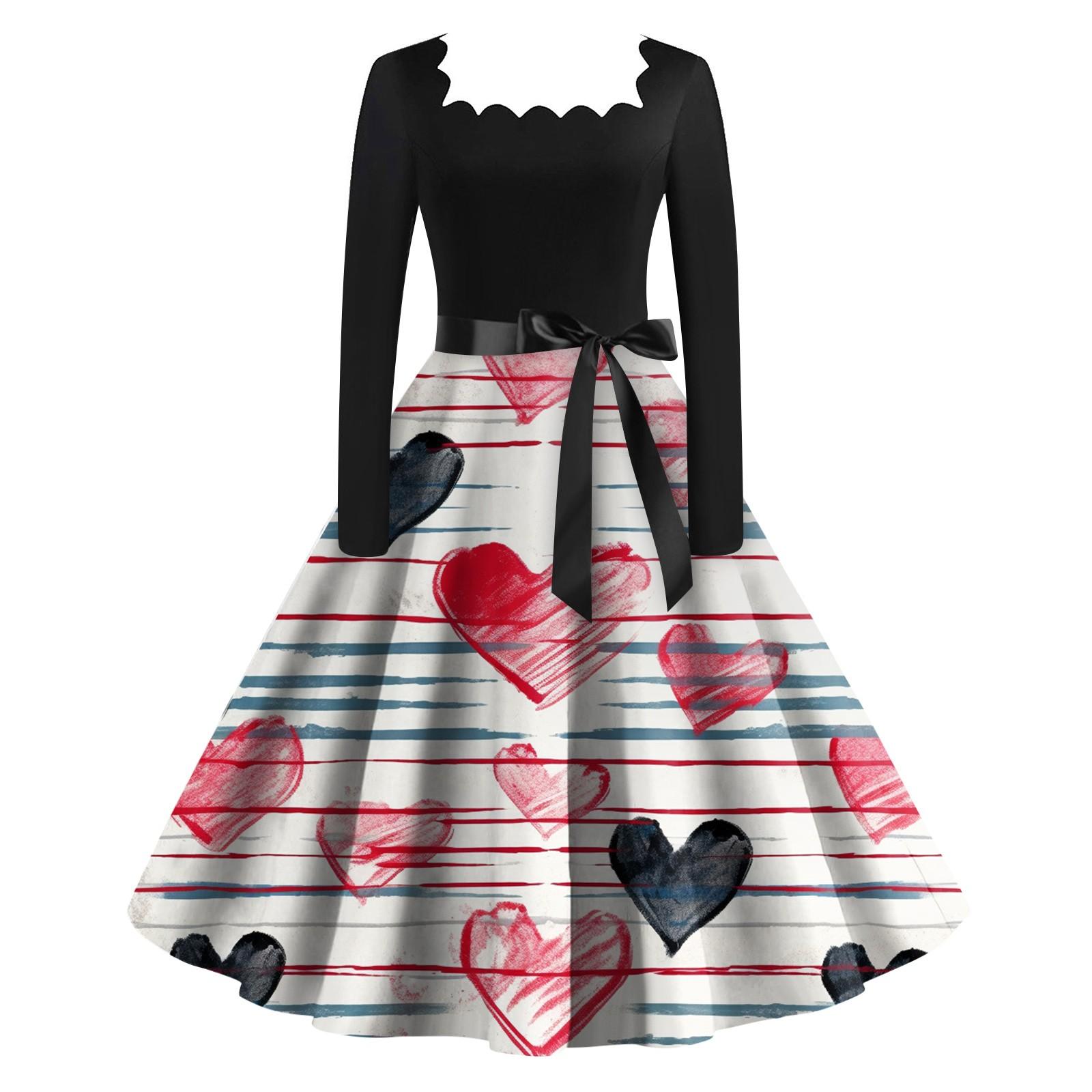 Женское винтажное классическое платье с длинным рукавом и принтом ко Дню святого Валентина — фото 6