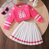 Girls' Toddler European & American Clothing Set - 2025 Autumn Fashion Letter Print Long Sleeve Top with Pleated Skirt.