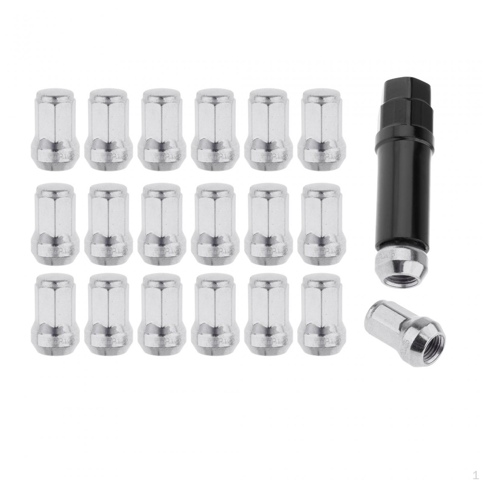

20 Pieces M12 Wheel Lug Nuts with Socket Open End Spare Parts Accessory Replacement Silver M12x1.25