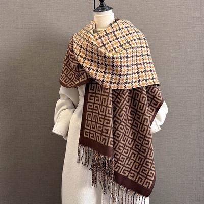 Autumn Retro Plaid Scarf Women's Atmosphere Imitation Cashmere Jacquard Scarf Trend Classic Warm Outer Shawl