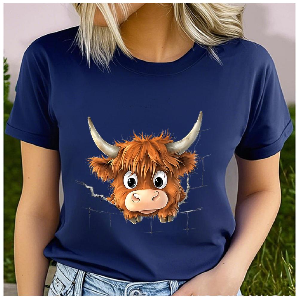 Unisex Womens Cotton Cute Yak Print Tshirt Loose Round Neck Casual Short Sleeve Fashion Top Clothing Summer