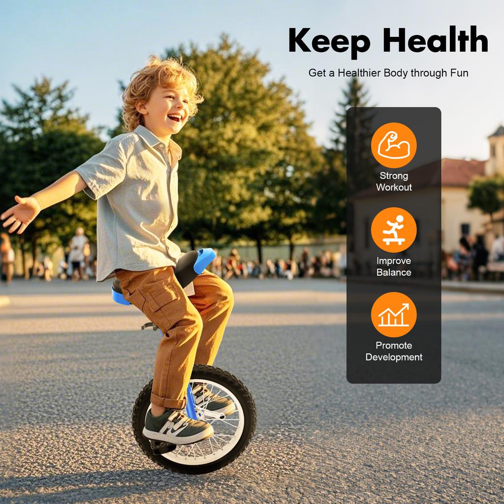 Outdoor Wheel Unicycle, 16Inch One Wheel Bike Adjustable Seat Exercise Bicycle for 7-60 Years Old, Outdoor Sports Fitness