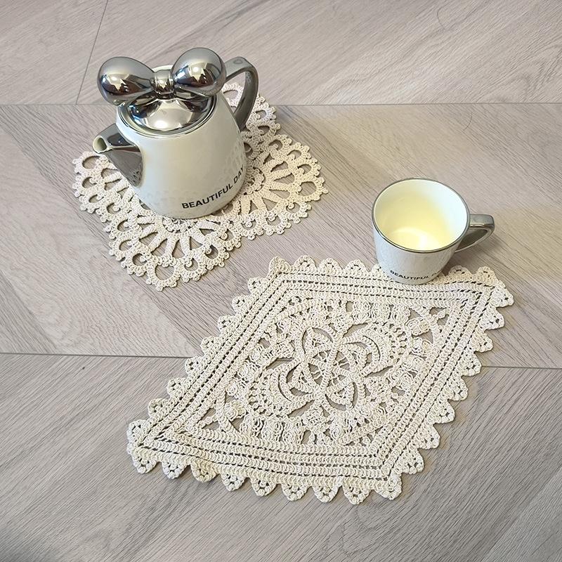 Vintage lace table mat three-dimensional hollow embroidery coaster shooting decoration props absorbent soft cotton home fabric
