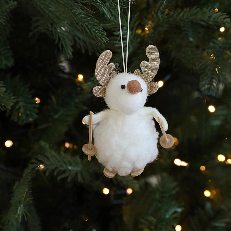 White Plush Doll Christmas Tree Ornament Cute Hanging Decoration For Christmas Holiday Decor Christmas Doll Hanging Decor