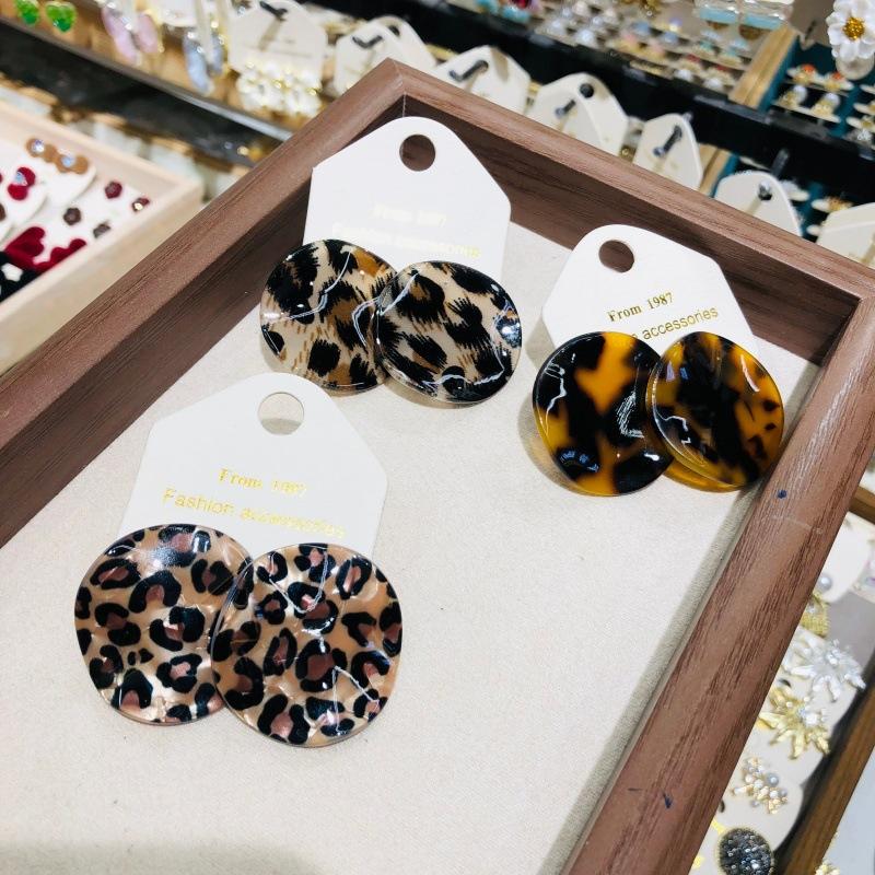 Acrylic Leopard Print Earrings for Women Maillard Temperament Round Drop Earring Charm New Trend Jewelry Banquet