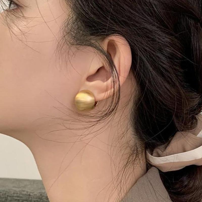 14K Gold Plated Round Brushed Spherical Hoop Earrings for Women Retro Silver Frosted Creative Statement Earring Jewelry