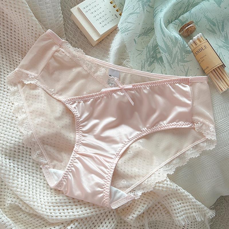 Slightly Tipsy Moonlight Mid-Waist French Satin Lace Briefs for Women