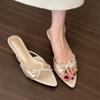 Purple Small High Heel Bow Cool Slippers Fairy Shoes Wear Summer French With Skirt Pointed Sandals