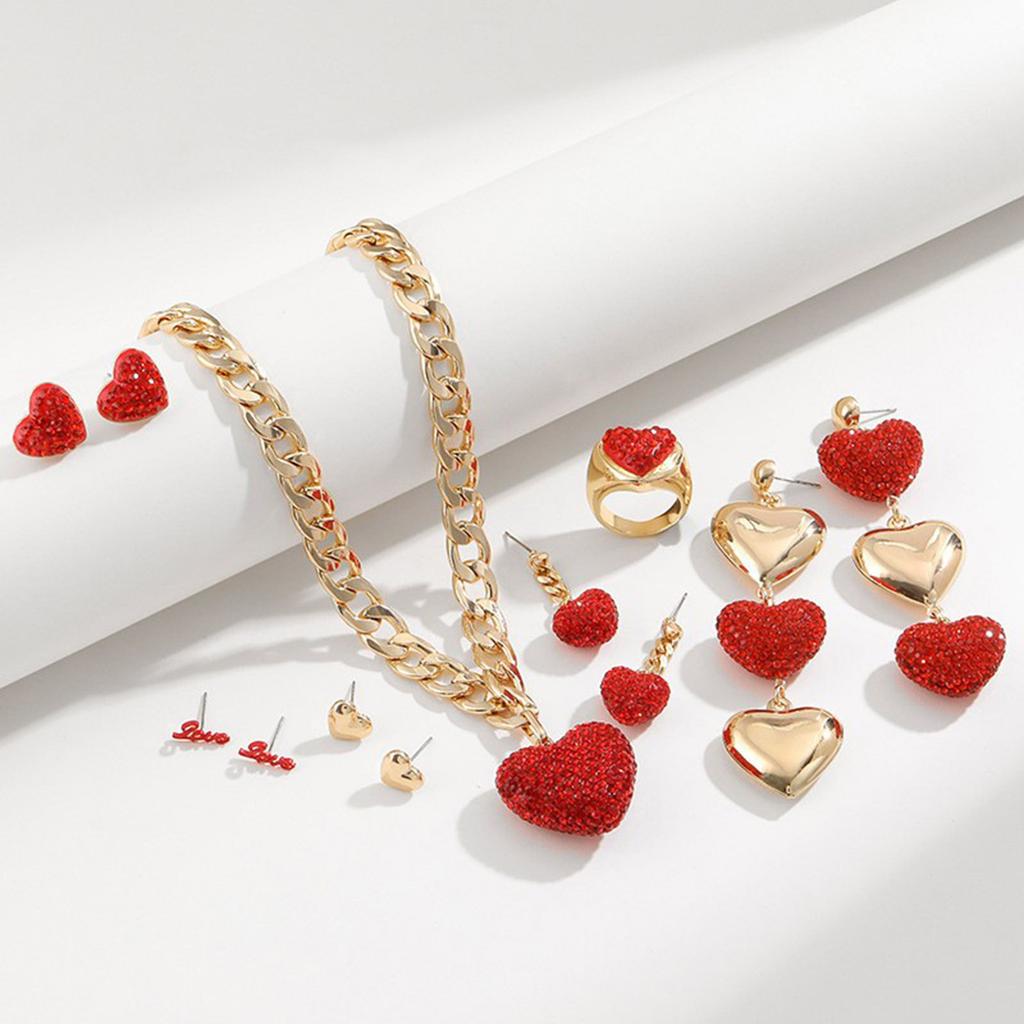Elegant Heart Pendant Necklace Women Charm Necklace with Chunky Chain Fashion Heart Drop Earrings for Various Occasion