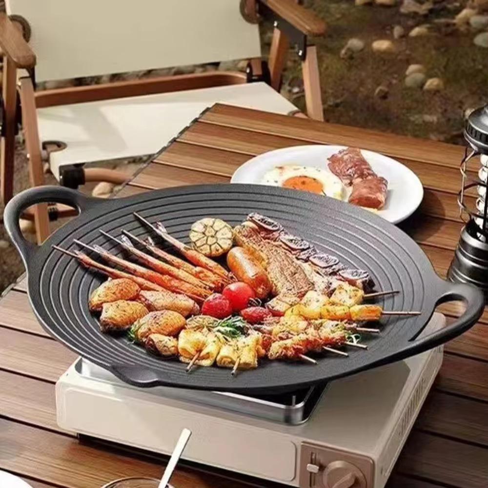 Cast Iron Grill Plate Korean Style Baking Tray Barbecue Accessory BBQ Grill Pan  Outdoor