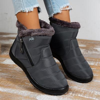 Große warme Fleece-Schneestiefel, Kältefeste Fleece-High-Top-Baumwollschuhe, Wasserdichte Schneestiefel, Flache modische Damenstiefel