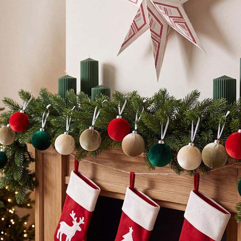 15 Piece Velvety Baubles Hanging Ornament Christmas Tree Ball Decoration Set for Holiday Tree Styling, Wreaths, Mantel Gift Wrapping