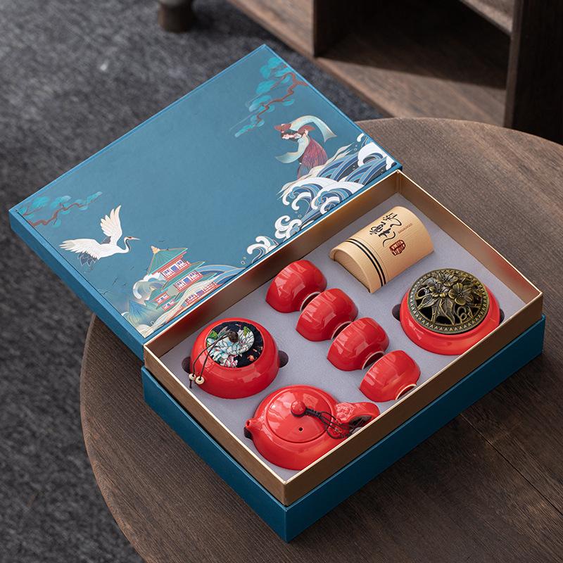 Retro Guochaofeng Kung Fu Ceramic Tea Set Gift Box Company Opens with Gifts To Give Customers Thank You Gifts