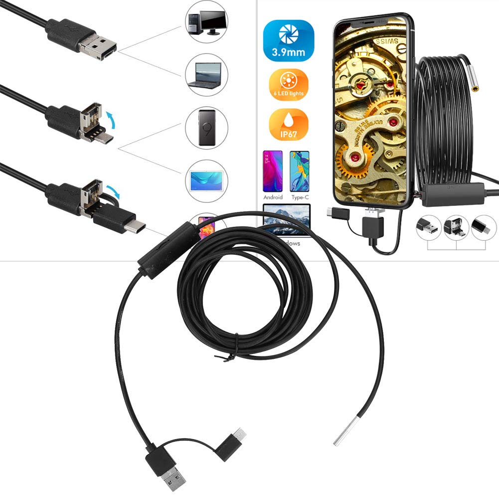 Bnineteenteam 3in1 Nagyfelbontású Vízálló Endoszkóp Csővizsgáló Boroszkóp TypeC USB Mobiltelefon Boroszkóp Fiberszkóp Mérőhöz Puha 3,9 mm (1